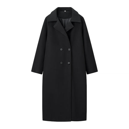 Ladies long coat in a minimalist cocoon cut made of a wool blend with double-breasted button placket Shop Velvia