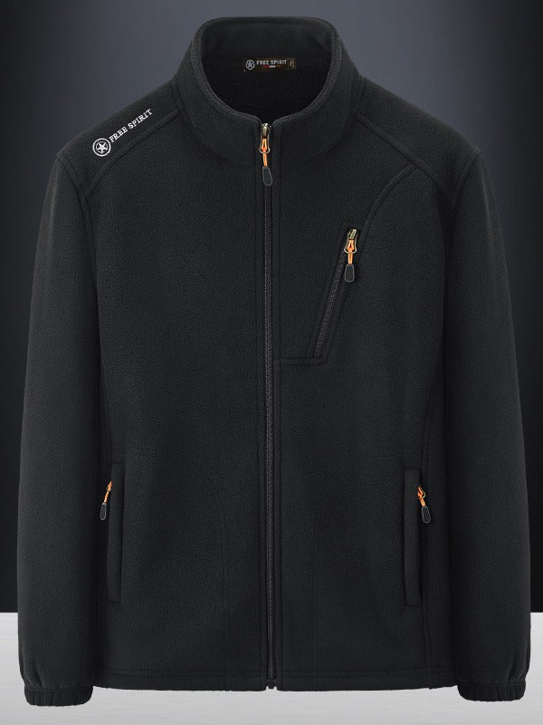 Men's Warm Microfleece Outdoor Jacket with Chest Zipper, Side Pockets and Stand-Up Collar Shop Velvia