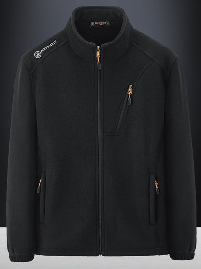Men's Warm Microfleece Outdoor Jacket with Chest Zipper, Side Pockets and Stand-Up Collar Shop Velvia