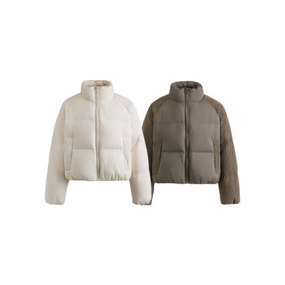 Women's short padded jacket with cord sleeves and high stand-up collar Shop Velvia