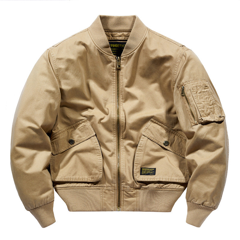 Men's Short-Cut Canvas Bomber Jacket in Utility-Field Style with Pocket Organizer Shop Velvia