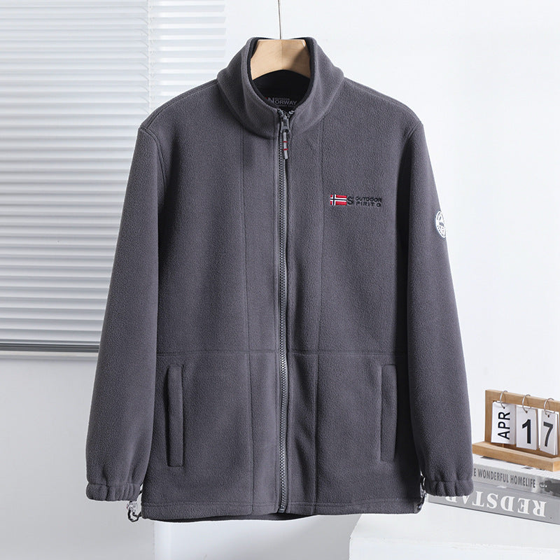 Men's fleece outdoor jacket with stand-up collar, full-length zipper, and elastic cuffs Shop Velvia