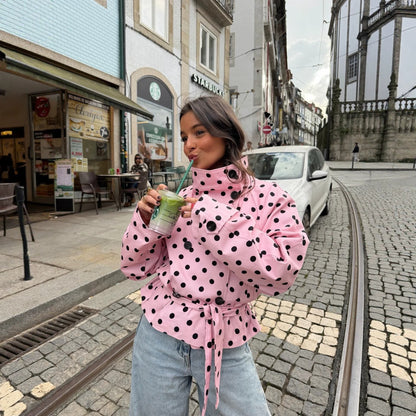 Women Tailored Polka Dot Trench Coat with Tie Belt Shop Velvia