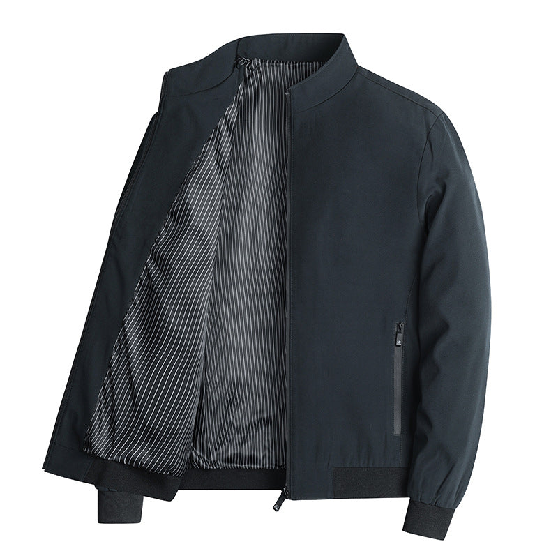 Men's lightweight blouson jacket with stand-up collar, striped lining, and zippered pockets Shop Velvia
