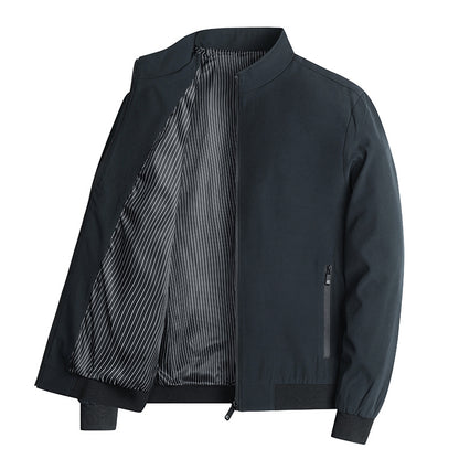 Men's lightweight blouson jacket with stand-up collar, striped lining, and zippered pockets Shop Velvia