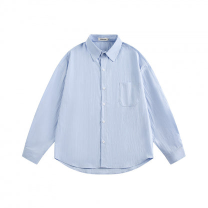 Unisex Oversize Lightweight Structured Cotton Shirt with Chest Pocket and Rounded Hem Shop Velvia