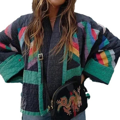 Women's padded kimono quilted jacket with patchwork design and wide sleeves Shop Velvia