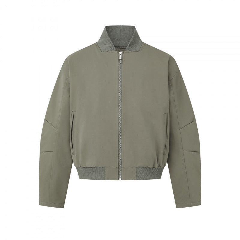 Unisex Short-cut minimalist bomber jacket with ribbed stand-up collar and concealed zipper placket Shop Velvia