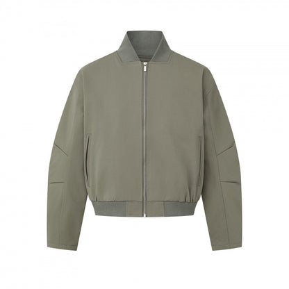 Unisex Short-cut minimalist bomber jacket with ribbed stand-up collar and concealed zipper placket Shop Velvia