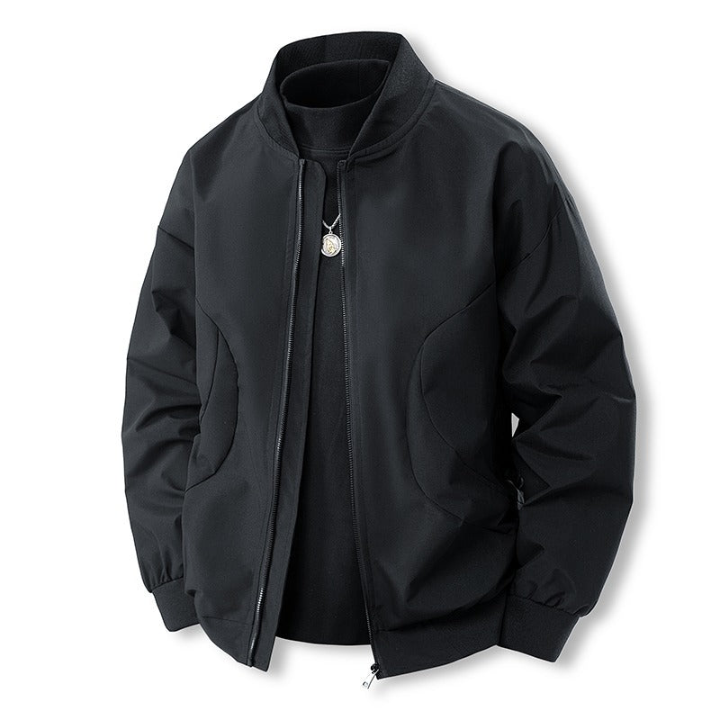 Men's Lightweight Casual Bomber Jacket in Clean Look with Stand Collar and Ribbed Cuffs Shop Velvia