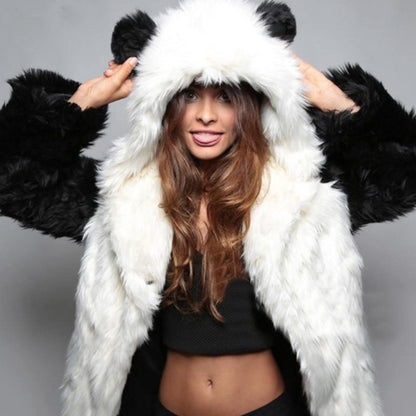 Women's Short Hooded Jacket made of vegan high-pile synthetic fur with cat ears and tailored silhouette Shop Velvia
