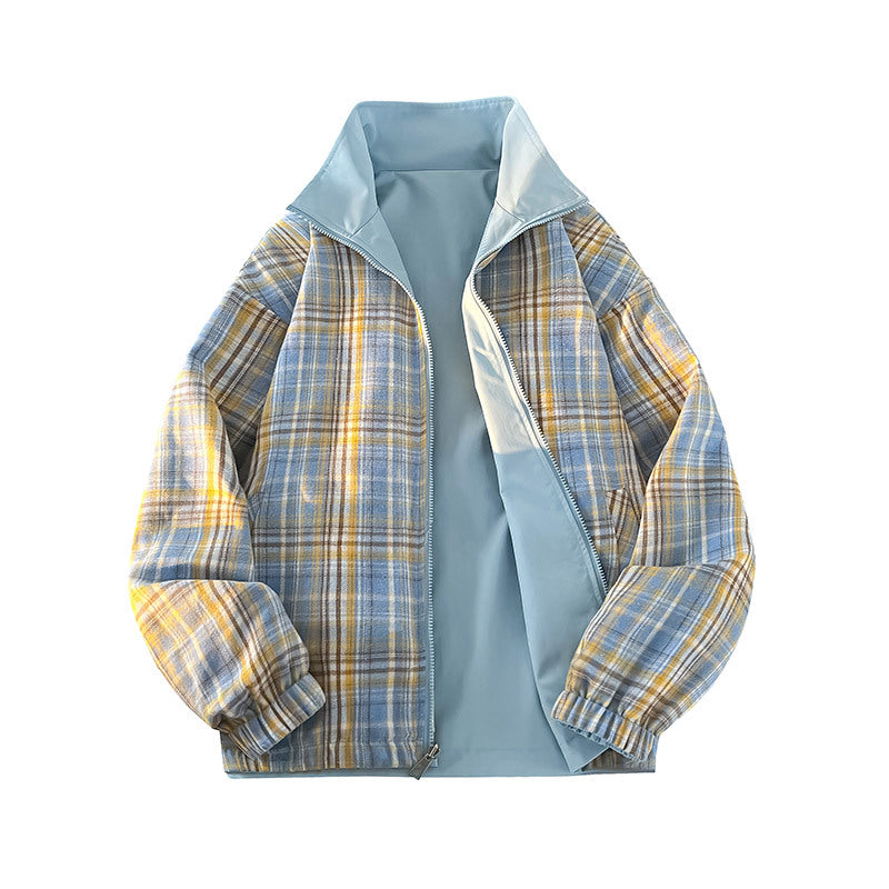 Unisex Reversible Utility Jacket with checked lining, stand-up collar and elastic cuffs Shop Velvia