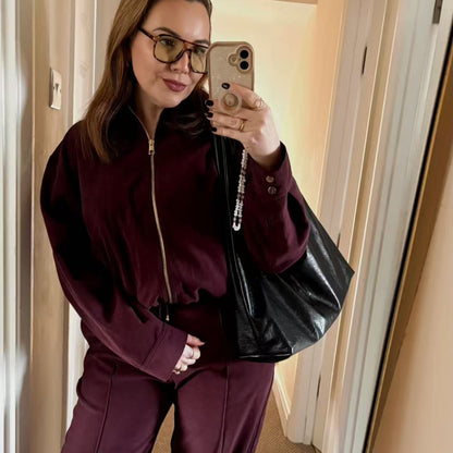 Ladies short cut velour look bomber jacket with lapel collar and elastic hem Shop Velvia