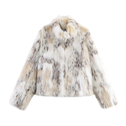 Women Short Cut Faux Fur Jacket with Stand Collar and Voluminous Faux Fur Shop Velvia
