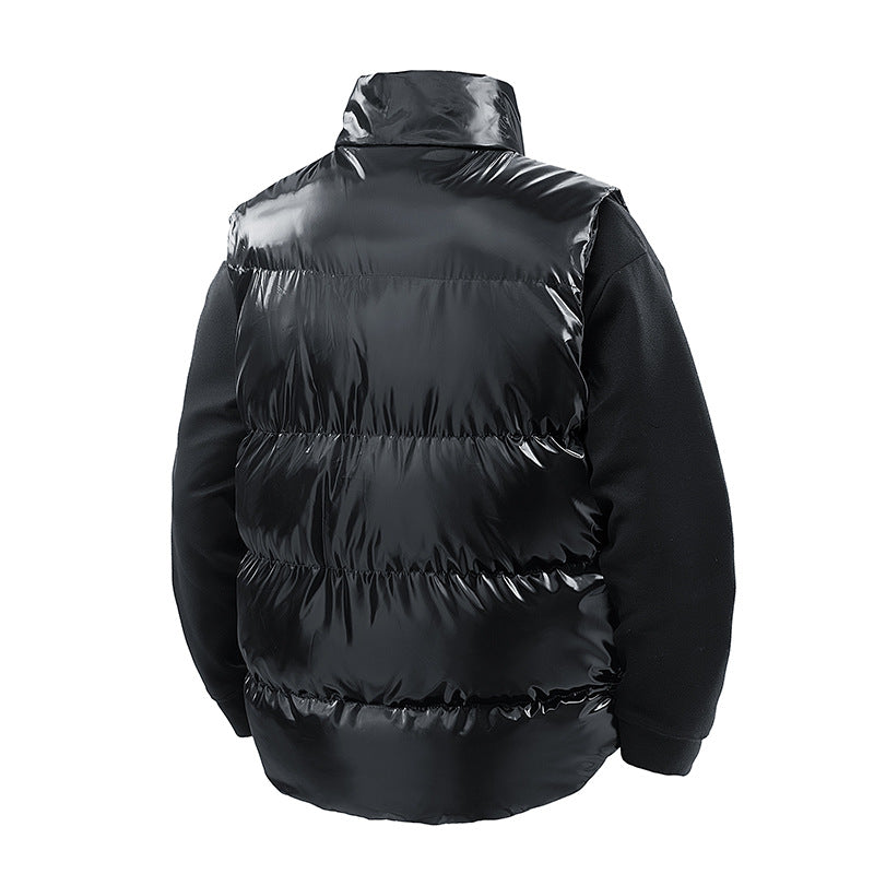 Men's Shiny Quilted Stand Collar Vest with Thermal Filling Shop Velvia
