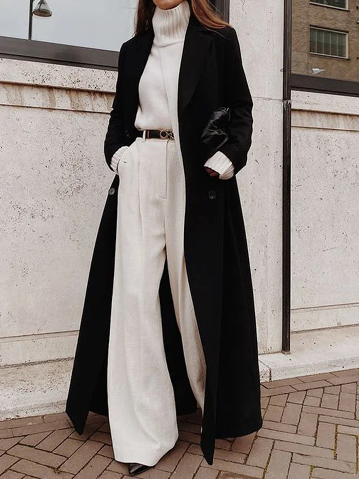Women Elegant Wool Coat with Double Button Placket and Deep Pockets Shop Velvia