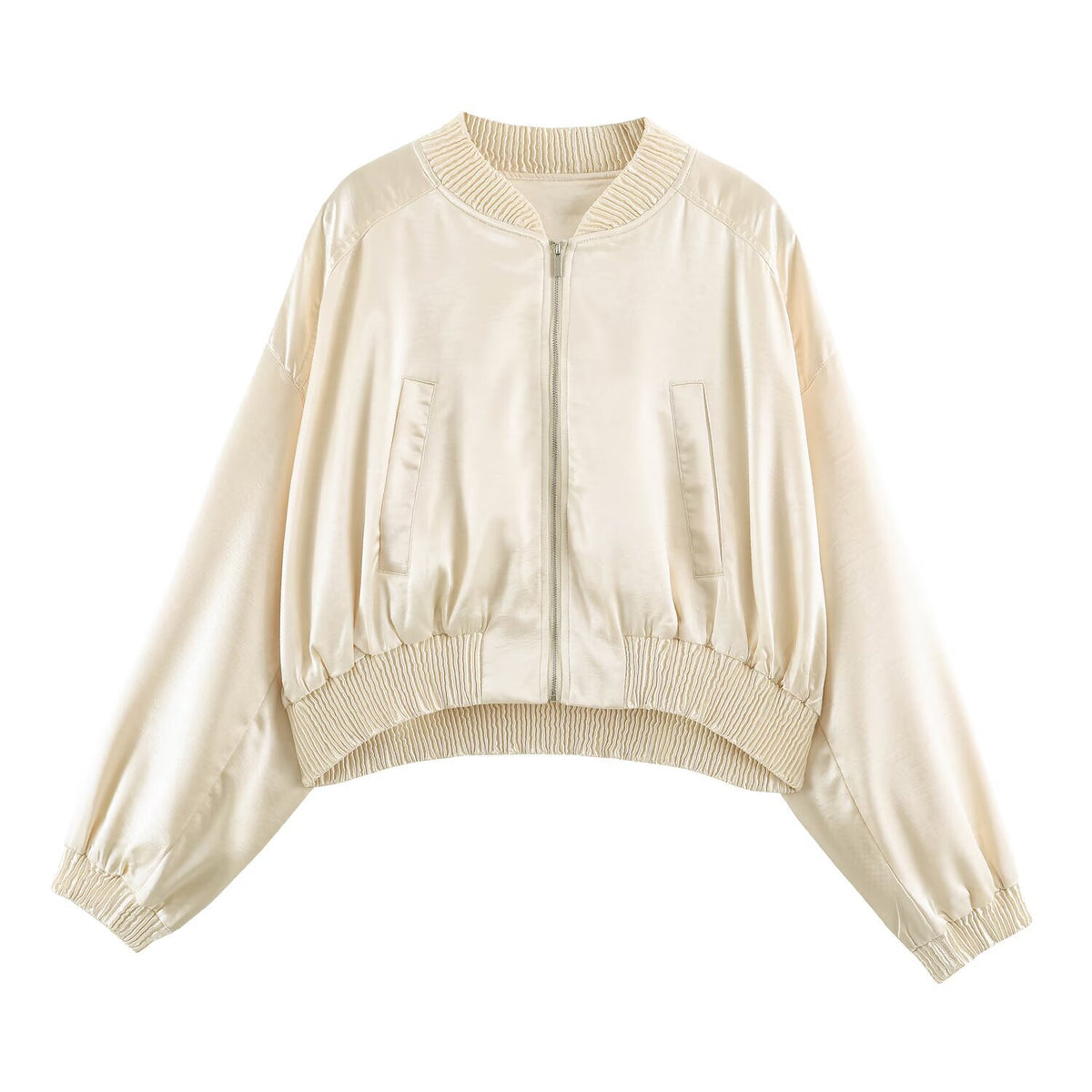 Women Cropped Bomber Jacket made of Satin with Ribbed Cuffs Shop Velvia