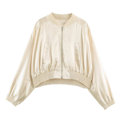 Women Cropped Bomber Jacket made of Satin with Ribbed Cuffs Shop Velvia