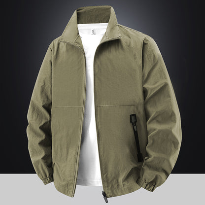 Men's Lightweight Cotton Blend Transitional Jacket with Stand-Up Collar and Concealed Zipper Shop Velvia