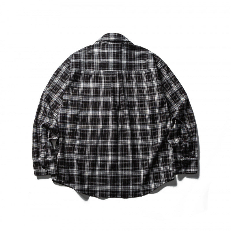 Men's Boxy Flannel Overshirt with Check Pattern, Full Button Placket and Curved Hem Shop Velvia