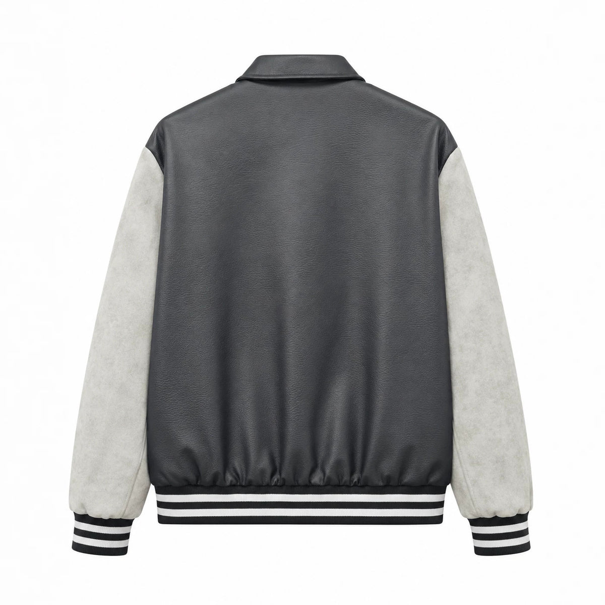 Men's Retro Letterman Bomber with Smooth Faux Leather Body and Velvet Sleeve Detail Shop Velvia