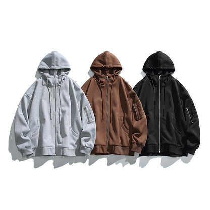 Unisex Oversize Hoodie Jacket with Front Zipper, Arm Pocket and Ribbed Hem Shop Velvia