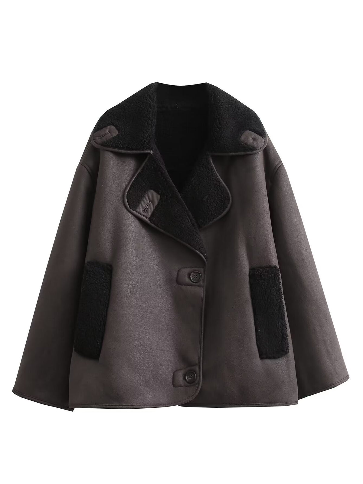 Ladies short jacket in lamb fur look with shawl collar and side patch pockets Shop Velvia