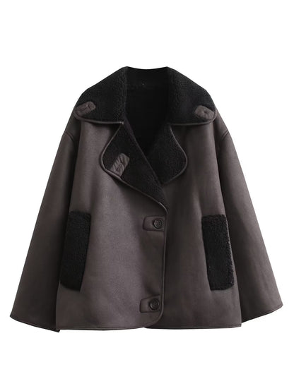 Ladies short jacket in lamb fur look with shawl collar and side patch pockets Shop Velvia
