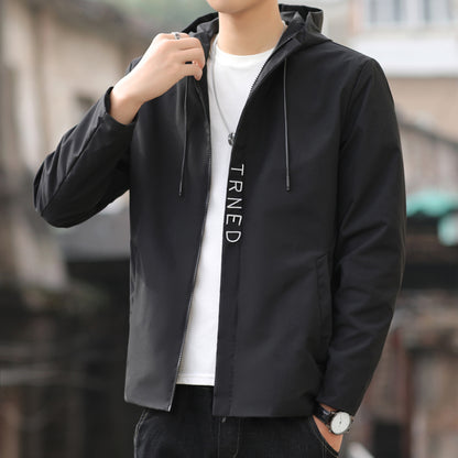 Men's lightweight hooded shell jacket with concealed zipper and minimalist utility look Shop Velvia