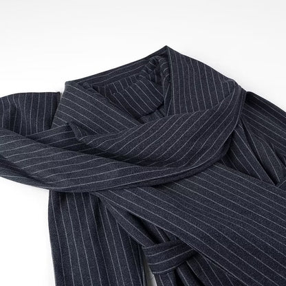 Women's Long Cut Pinstripe Coat in Trench Coat Look with Tie Belt Shop Velvia