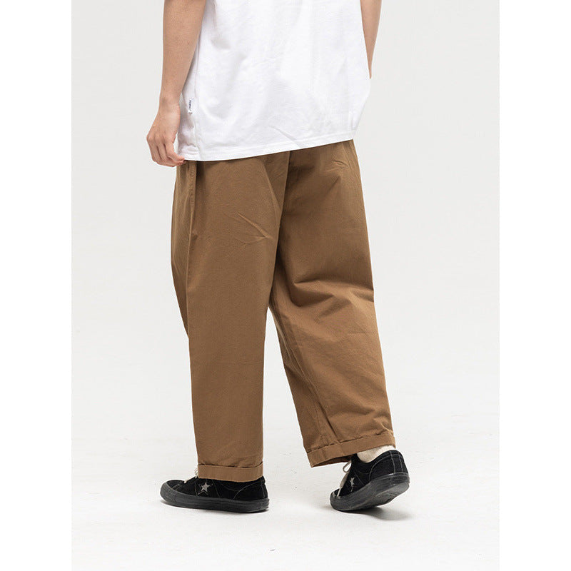 Women Wide High-Waist Pleated Pants with Elastic Drawstring and Cuffed Hem Shop Velvia