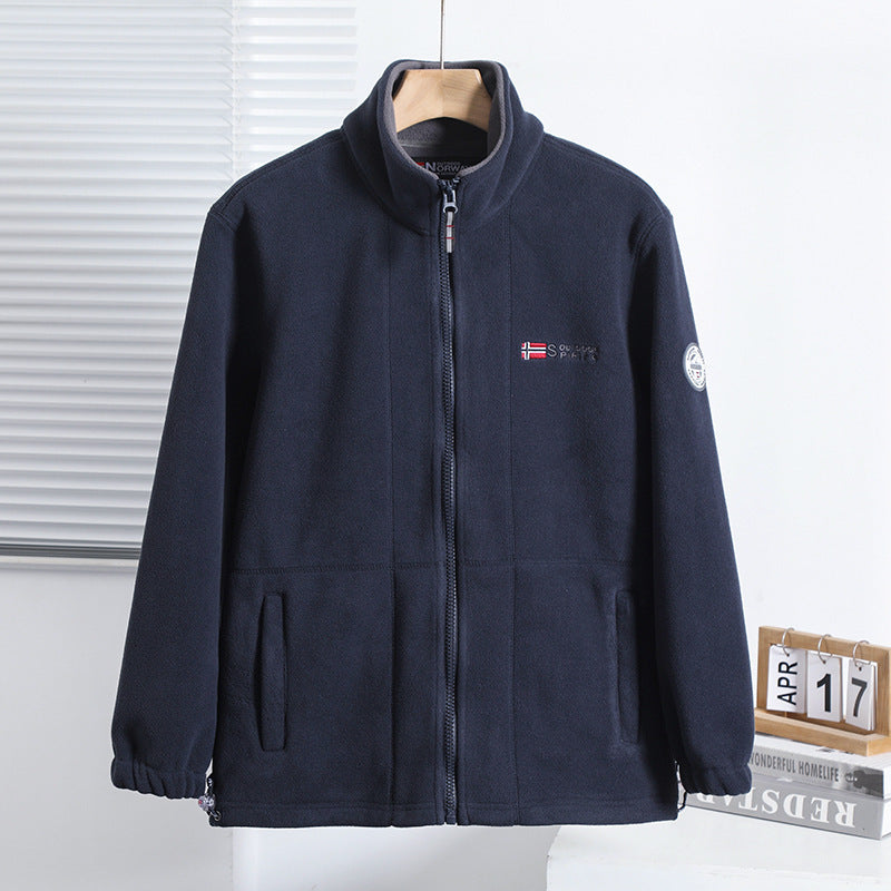 Men's fleece outdoor jacket with stand-up collar, full-length zipper, and elastic cuffs Shop Velvia