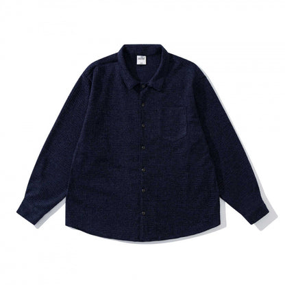 Unisex Boxy-Structure Knit Shirt with Kent Collar, Full Button Placket, and Patch Chest Pocket Shop Velvia