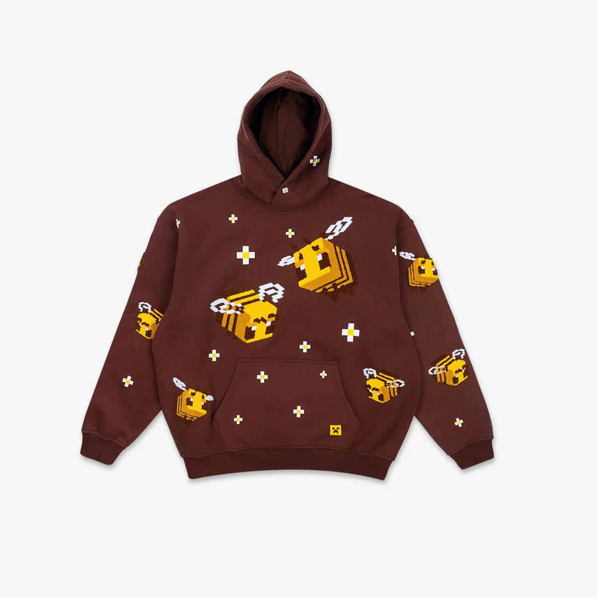 Unisex hoodie with knitted pixel bee design and attached kangaroo pocket Shop Velvia