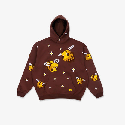 Unisex hoodie with knitted pixel bee design and attached kangaroo pocket Shop Velvia