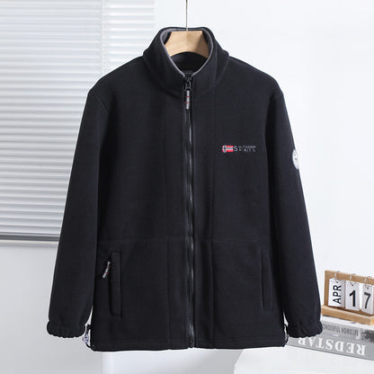 Men's fleece outdoor jacket with stand-up collar, full-length zipper, and elastic cuffs Shop Velvia