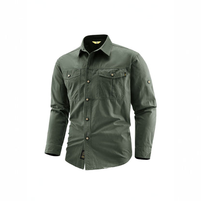 Men's Canvas Overshirt in Field Style with Chest Flaps and Full Button Placket Shop Velvia