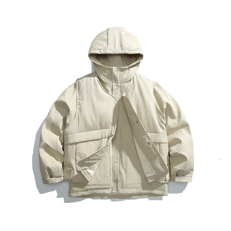 Unisex Padded Hooded Jacket with Removable Vest Insert and Ribbed Texture Shop Velvia