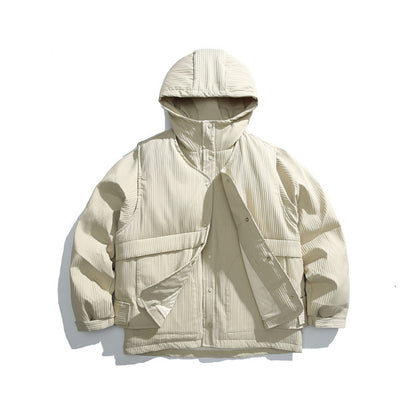 Unisex Padded Hooded Jacket with Removable Vest Insert and Ribbed Texture Shop Velvia