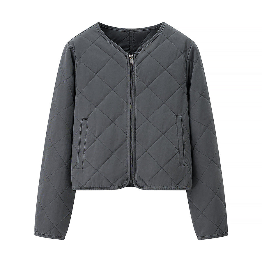 Women’s short quilted jacket with diamond quilting, full zip and integrated pockets Shop Velvia