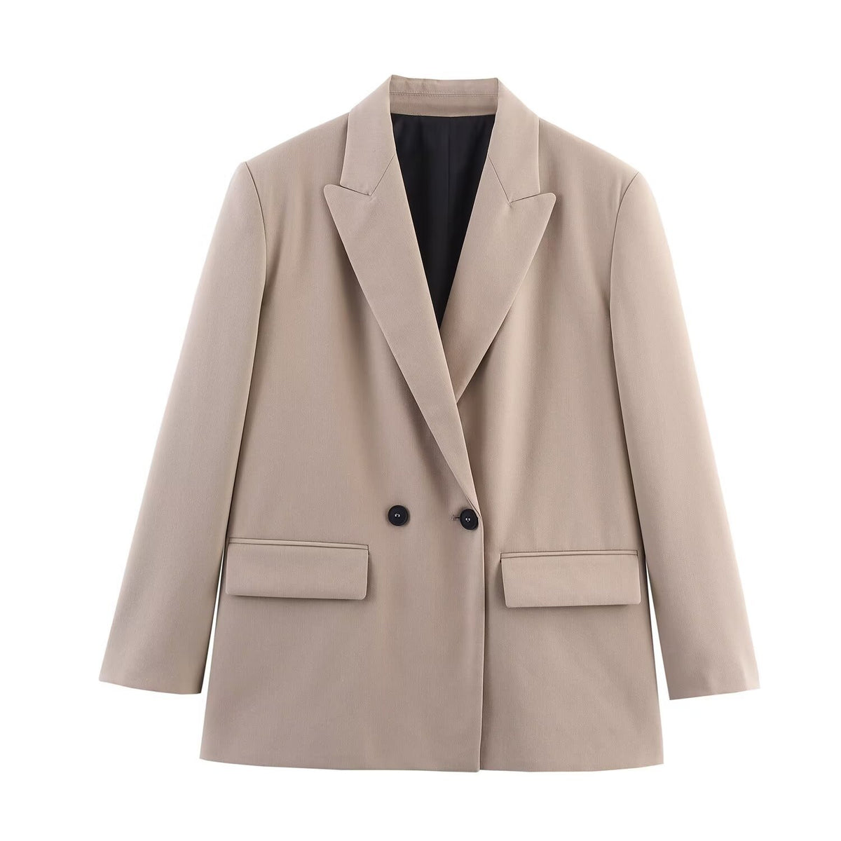 Women's Double-Breasted Blazer with Lapel Collar, Longer Oversized Cut and Flap Pockets Shop Velvia