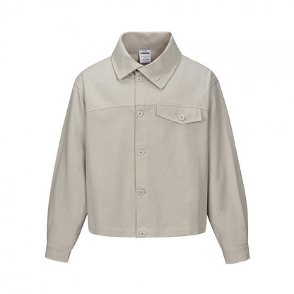 Unisex Short Cut Boxy Shirt Jacket with Chest Pocket and Clear Button Placket Shop Velvia