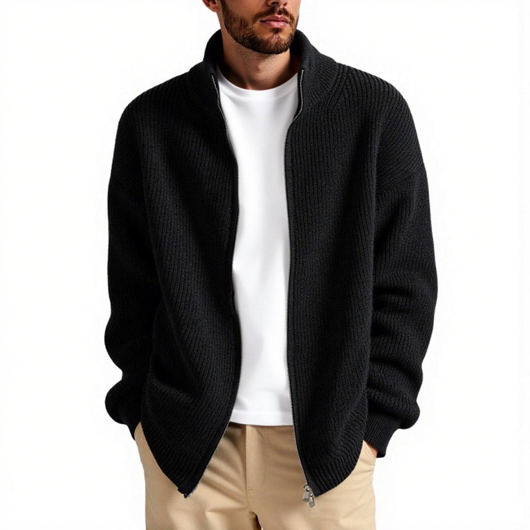 Men's cardigan with high collar and practical zipper Shop Velvia