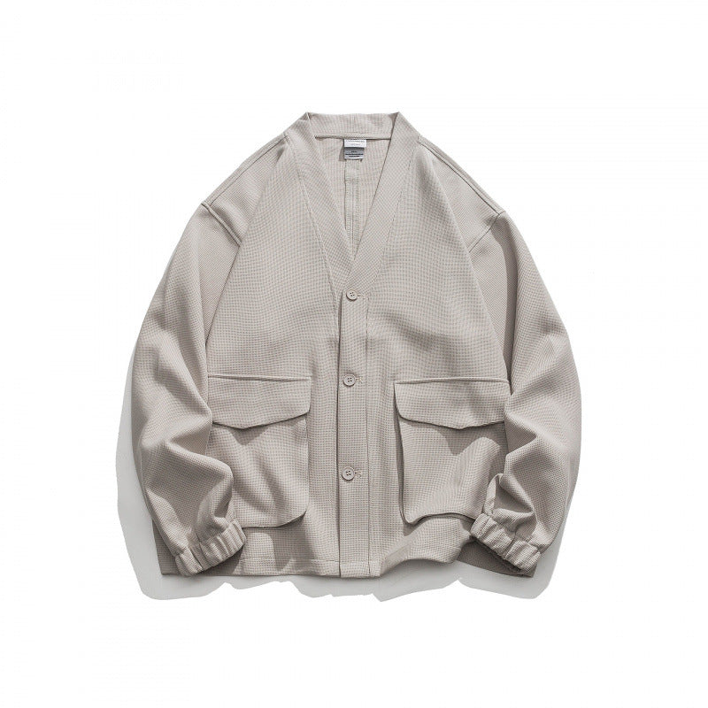 Unisex Oversize cardigan with large flap pockets and waffle texture Shop Velvia