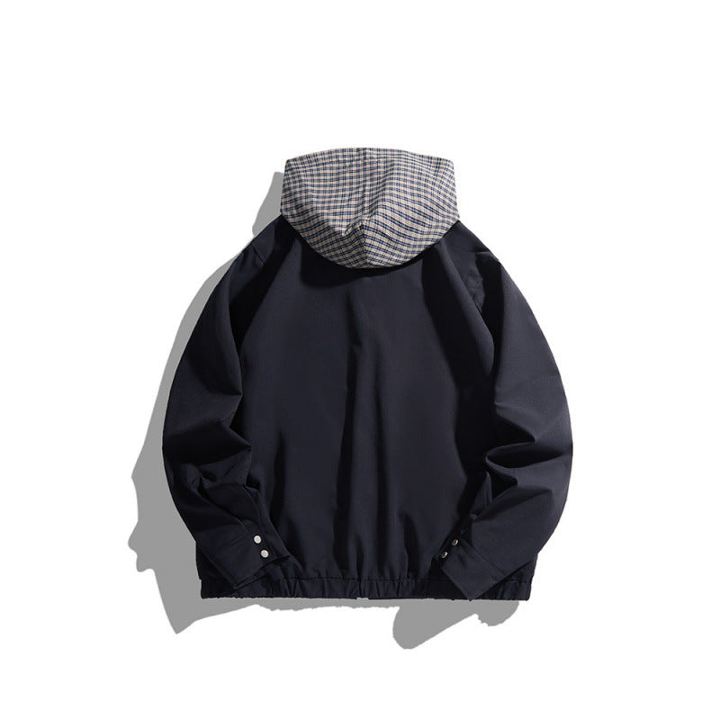 Unisex Lightweight Hooded Transition Jacket with Checkered Pattern Lining and Chest Pocket Shop Velvia
