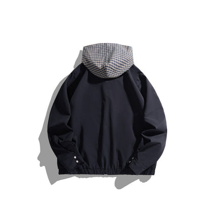 Unisex Lightweight Hooded Transition Jacket with Checkered Pattern Lining and Chest Pocket Shop Velvia