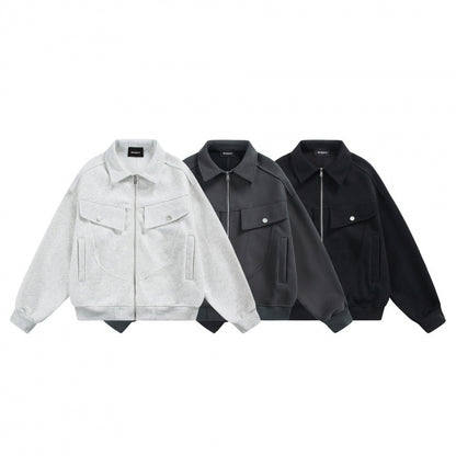 Unisex Zip Sweat Jacket with Patch Chest Flaps and Ribbed Hem Shop Velvia