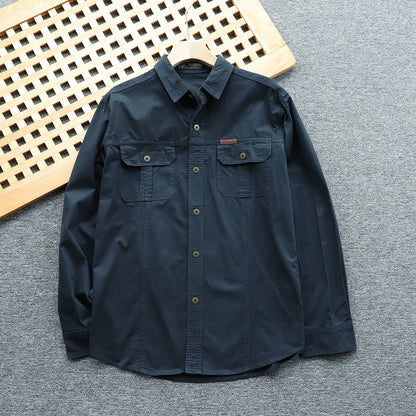 Men's shirt jacket made of cotton twill with chest flaps and button placket Shop Velvia