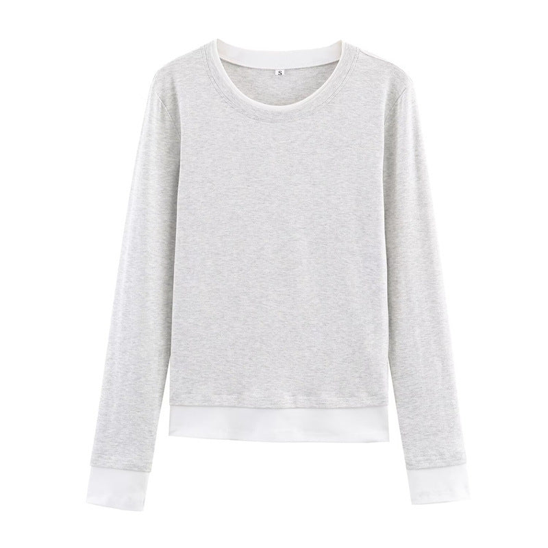 Women's long-sleeve shirt in layered look with contrast cuffs and round neckline Shop Velvia