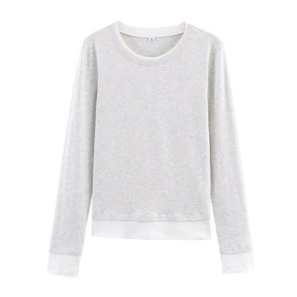 Women's long-sleeve shirt in layered look with contrast cuffs and round neckline Shop Velvia